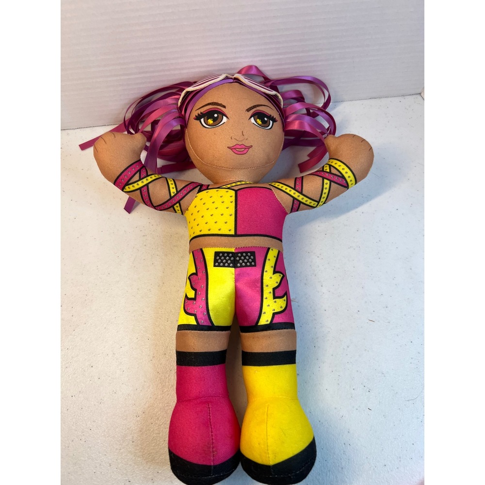 WWE Sasha Banks Legit Boss Plush Doll Mattel Pink Yellow Wrestling Toy 17 inch